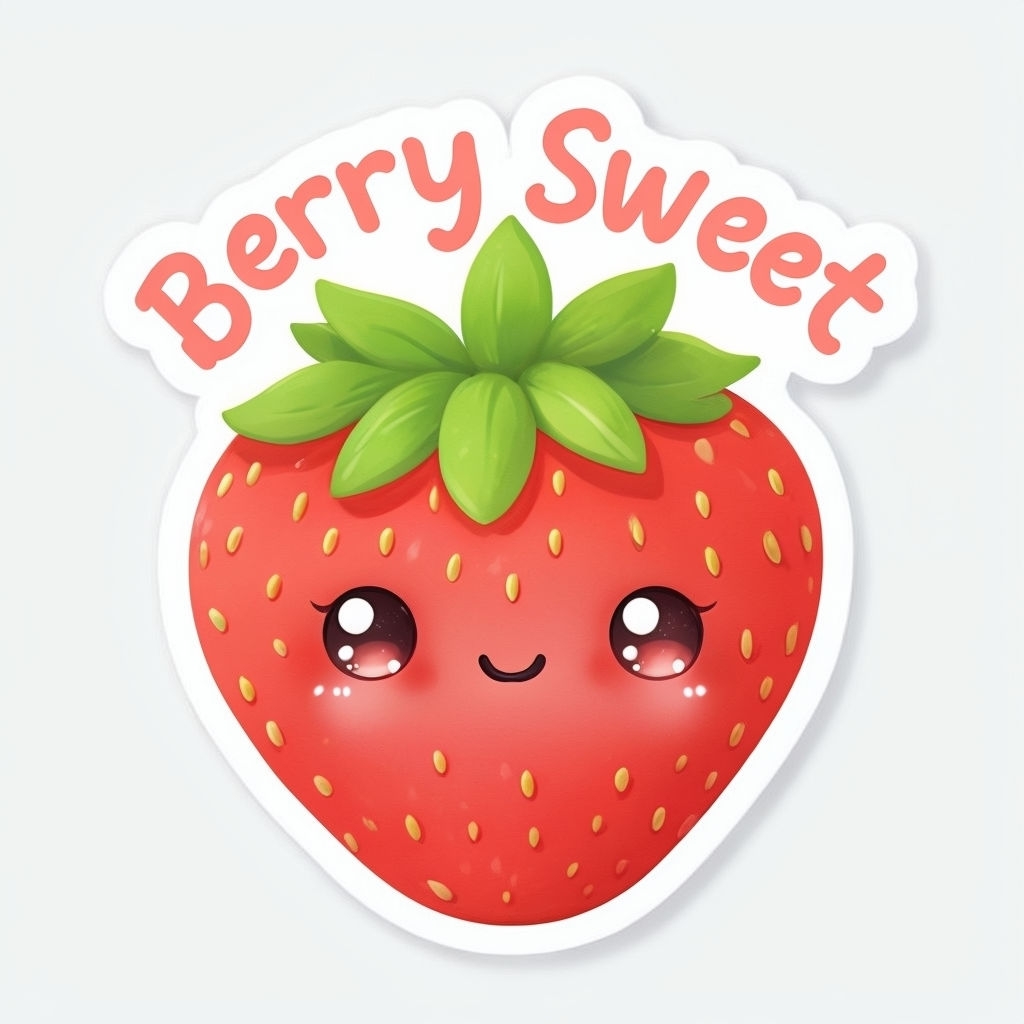 Kawaii Strawberry Character with Berry Sweet Phrase Sticker