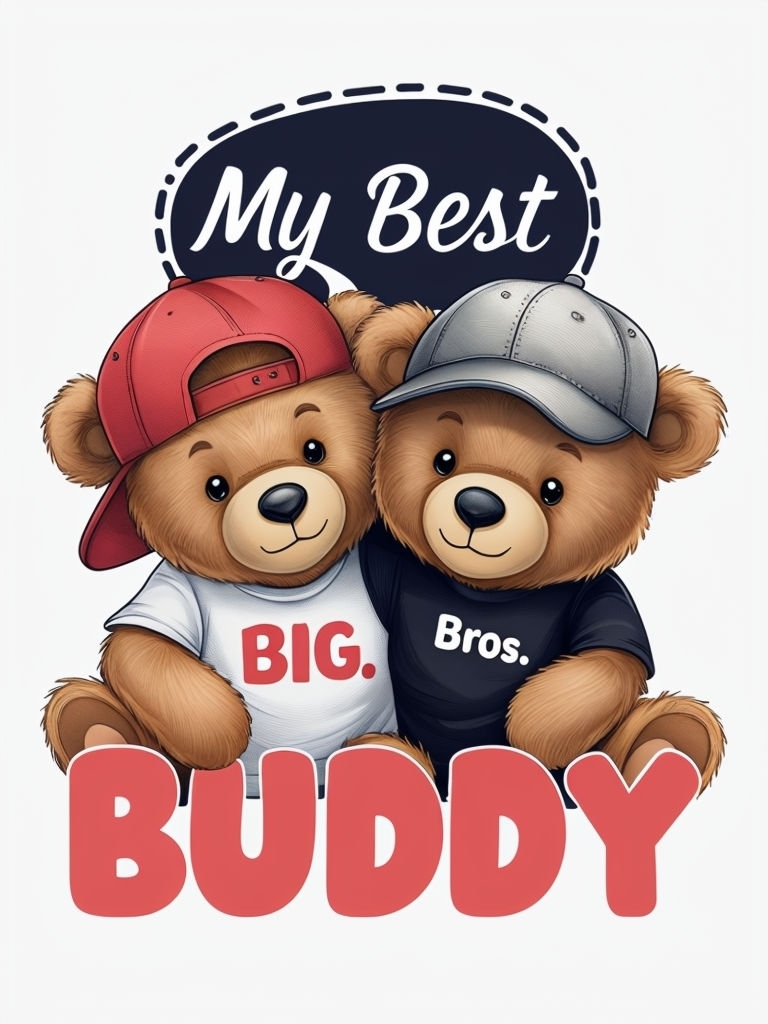 Cuddly Teddy Bears with Baseball Caps and Friendship T-Shirt
