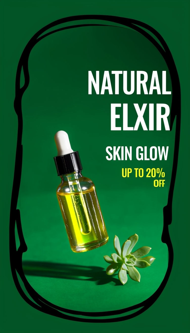 Whimsical Natural Elixir Facial Oil Advertisement Design Ads