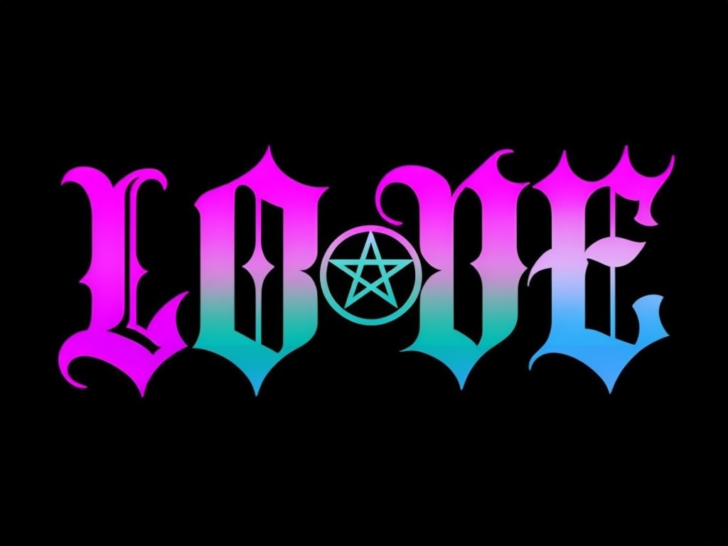 Ornate Gothic LOVE Typography with Pentagram Design T-shirt