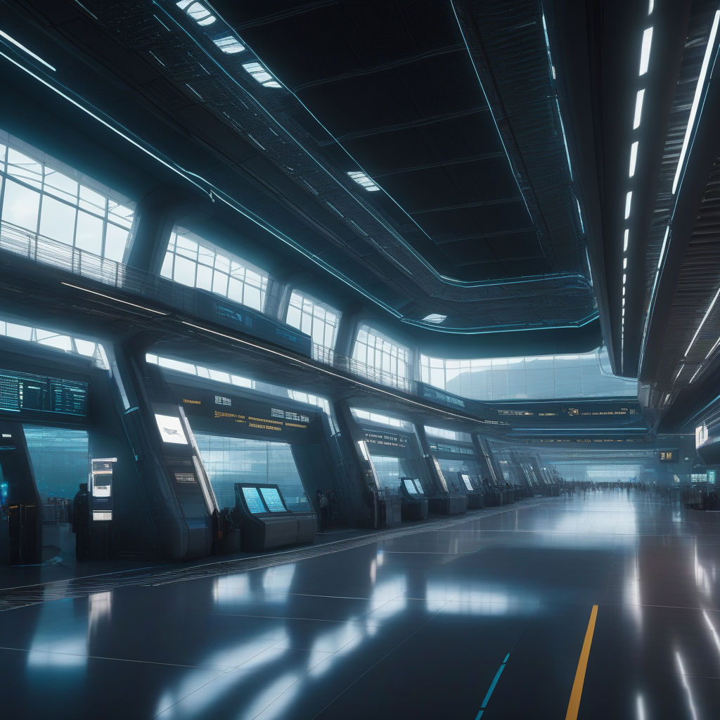 Futuristic highly detailed airport cyberpunk style 4k realis... by ...