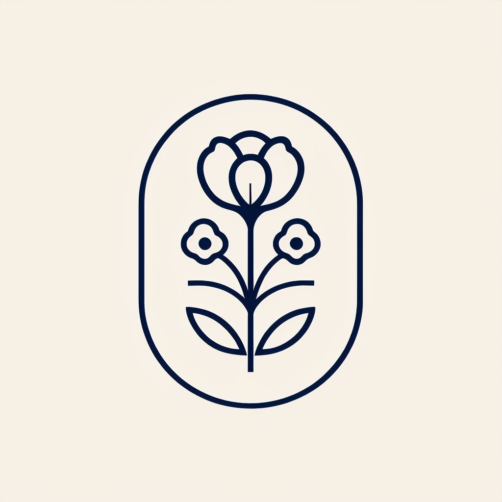 Navy Blue Floral Minimalist Illustration Logo