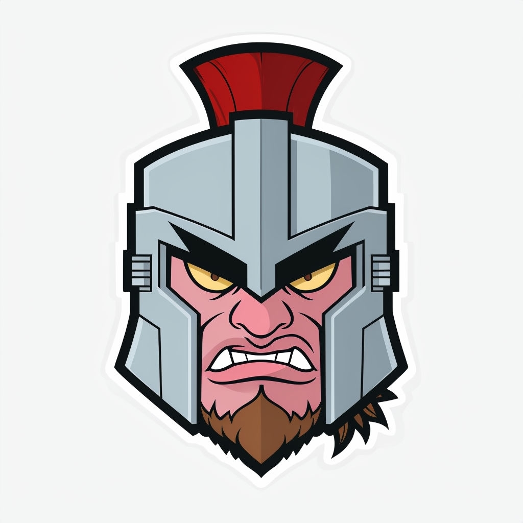 Cartoon Warrior Face Illustration with Medieval Helmet Sticker