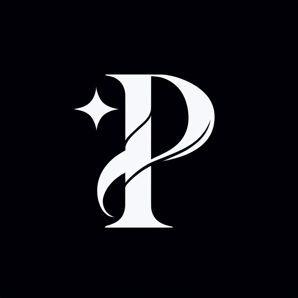 Elegant Minimalist White 'P' Monogram on Black Background Logo