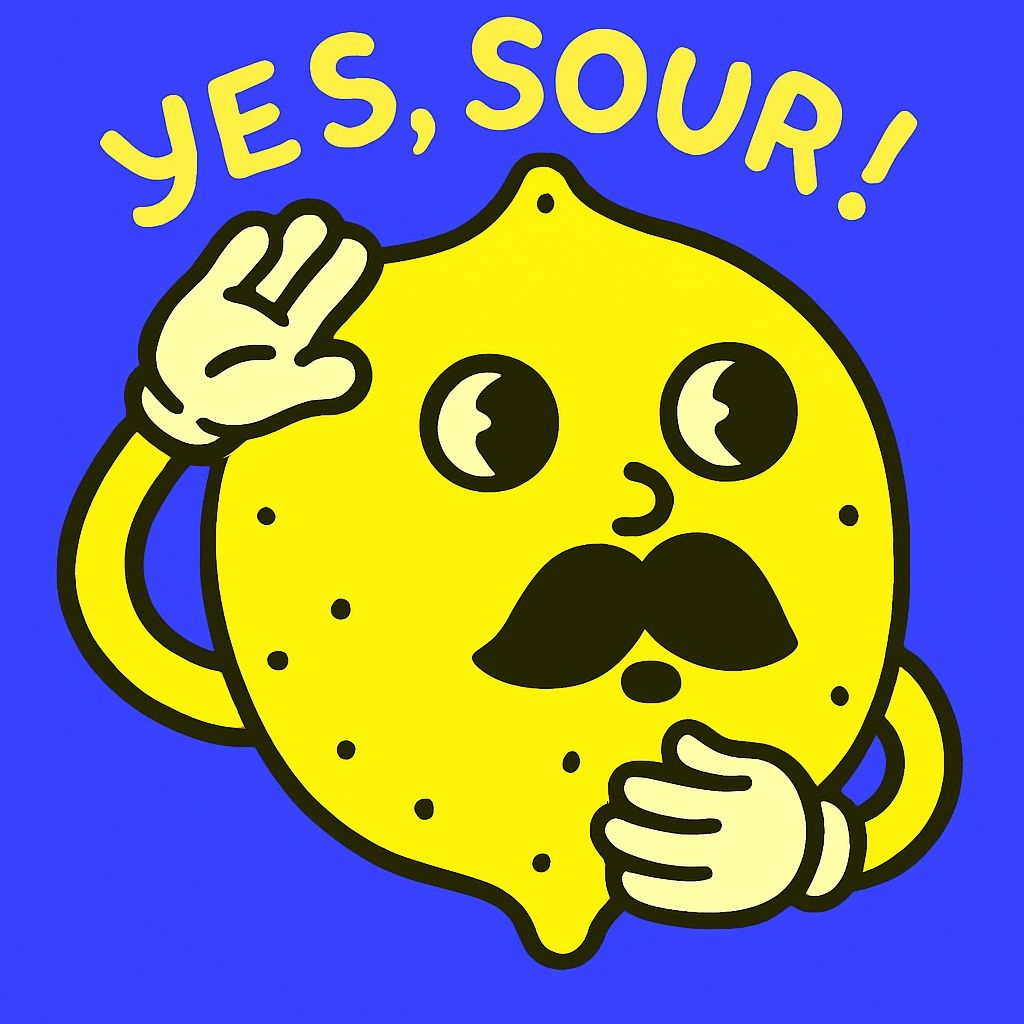 Cheerful Cartoon Lemon Character with 'YES, SOUR!' Text T-Shirt