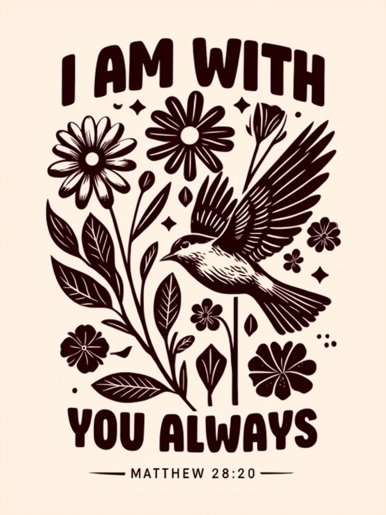 Stylized Floral and Bird Inspirational T-Shirt Design