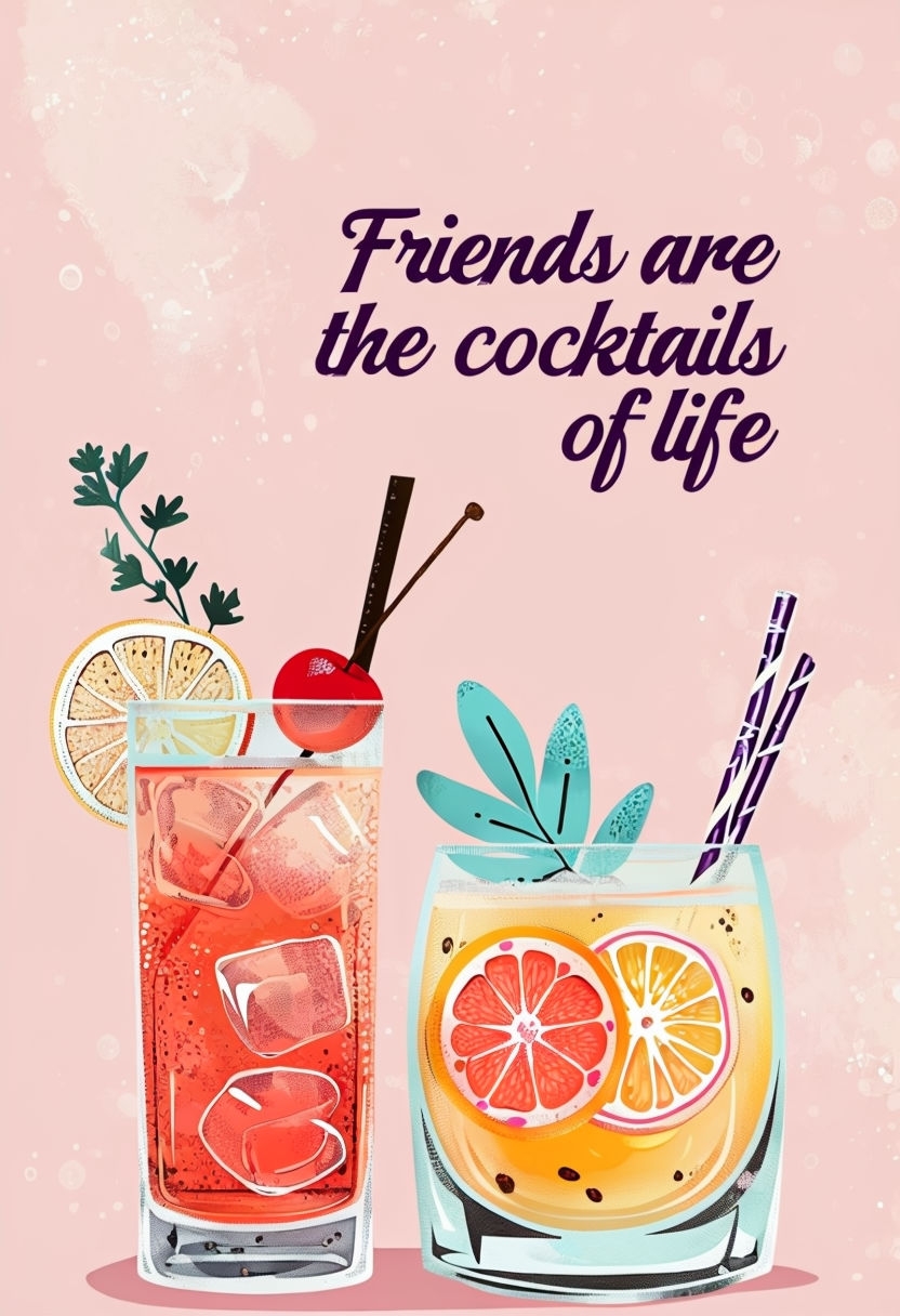 Cheerful Cocktail Friends Quote Greeting Card Design