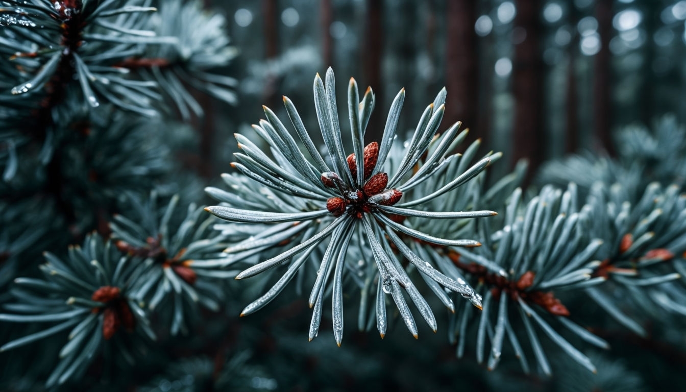 Serene Macro Pine Needle Cluster with Dew Drops Backgrounds