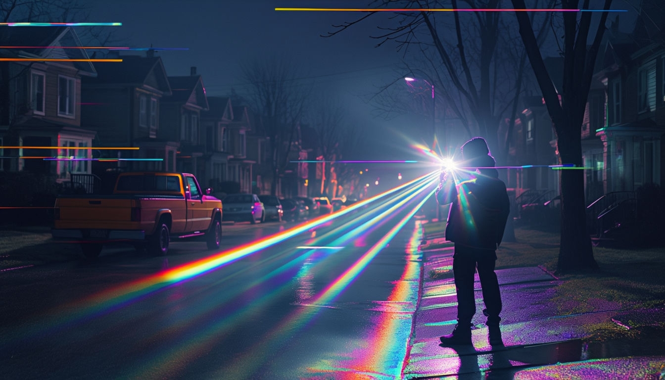 Cinematic Night Scene with Silhouette and Flashlight Backgrounds