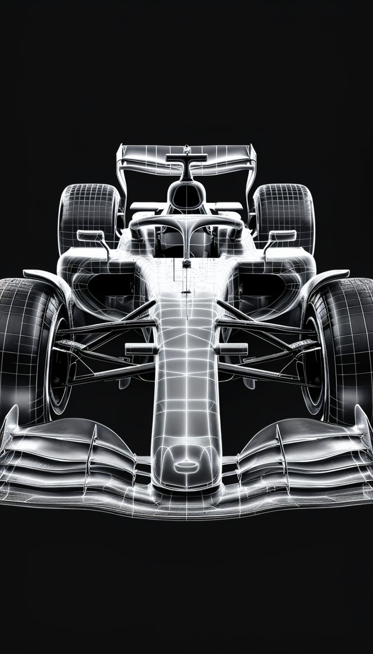 Monochromatic Modern Formula 1 Race Car Wireframe Art