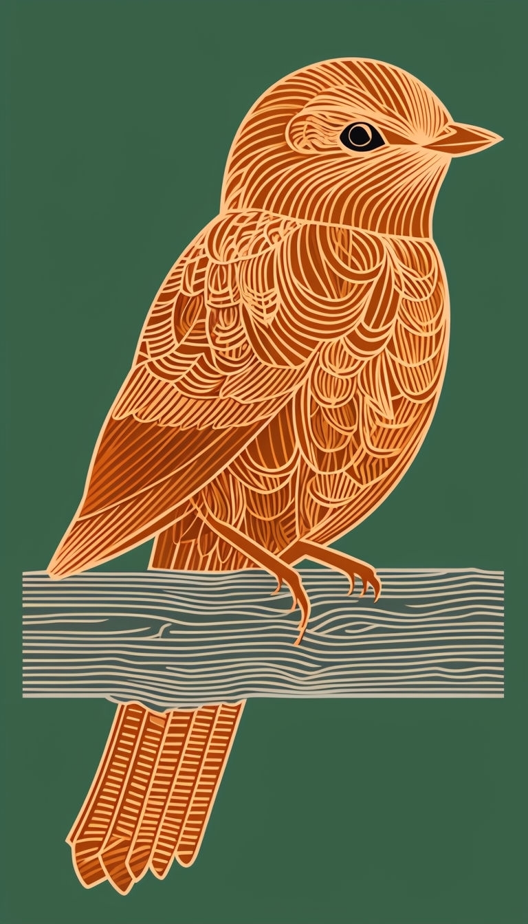 Stylized Bird Illustration with Intricate Line Patterns Wallpaper