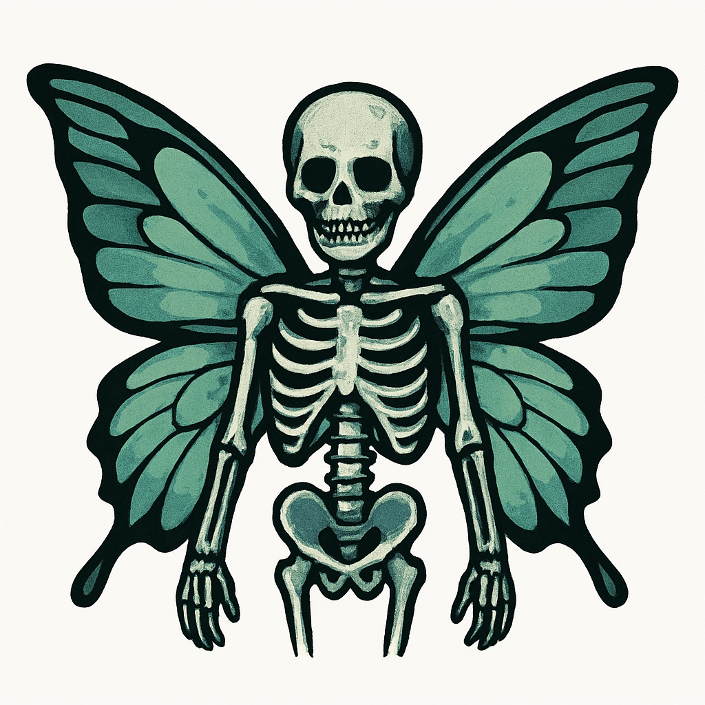 Ethereal Skeleton with Butterfly Wings Vintage Illustration Sticker