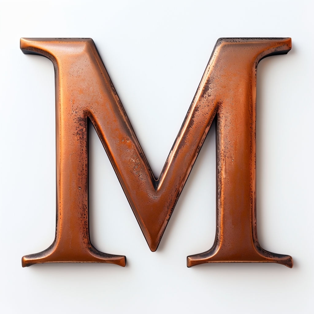 Vintage Copper Letter M Monogram Art on White Background Monogram