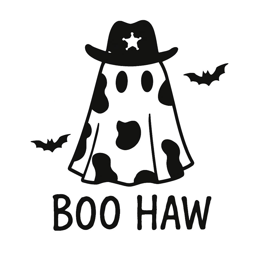 Playful Ghost with Cowboy Hat and Bats Halloween Sticker