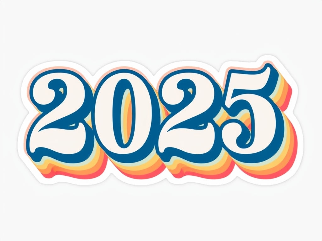 Colorful Retro 2025 Sticker with Vintage Aesthetic