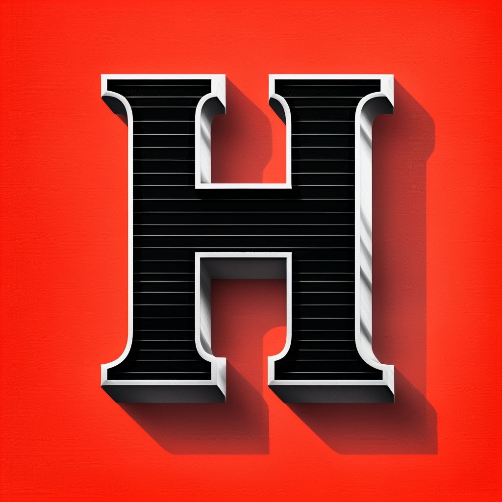 Bold 3D Letter H Design with Engraved Pattern Sticker