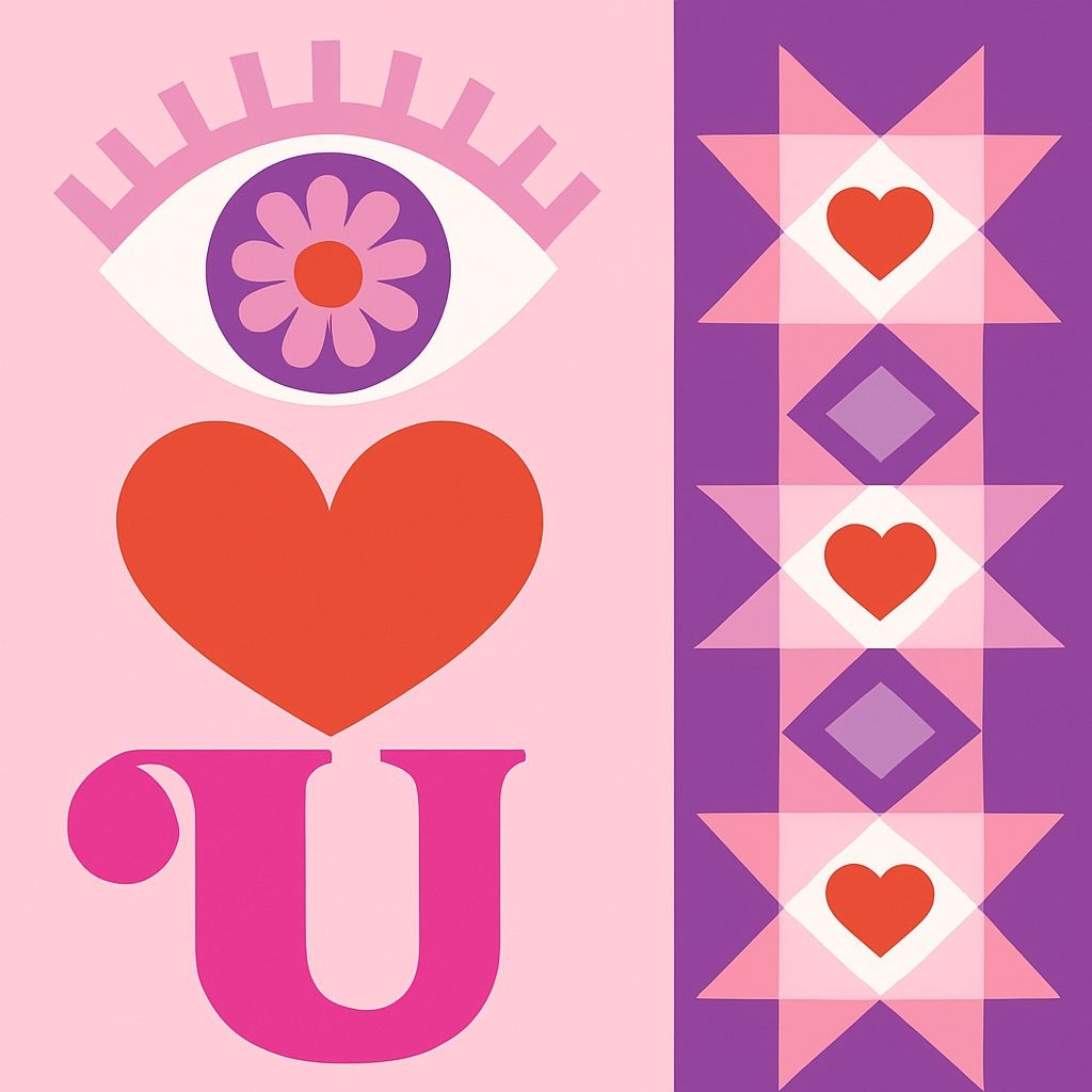 Playful Geometric Love Theme with Eye and Heart Pattern Sticker