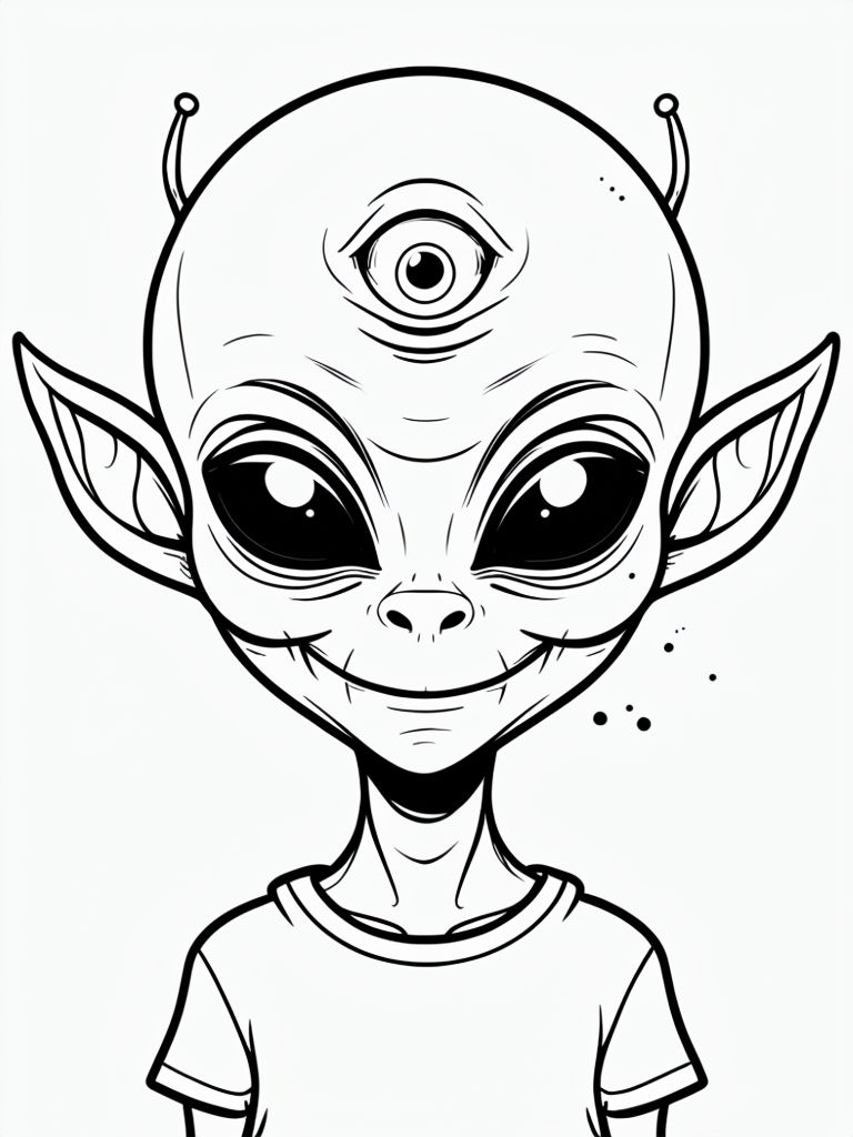 Whimsical Cartoon Alien Line Art for Fun Coloring Book Pages