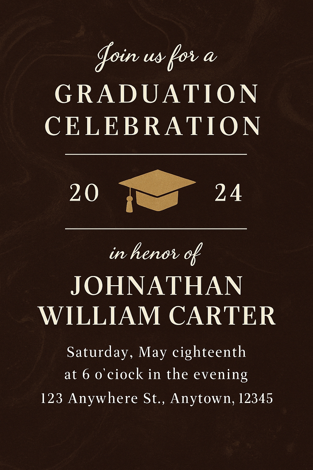 Elegant Graduation Celebration Invitation with Marbled Design Card