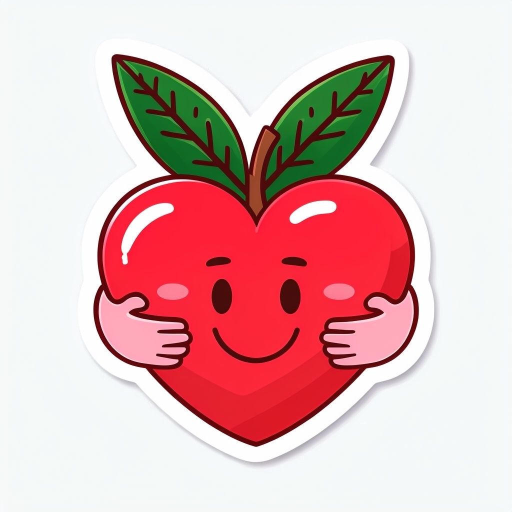 Cheerful Glossy Red Heart Character Hugging Hands Sticker