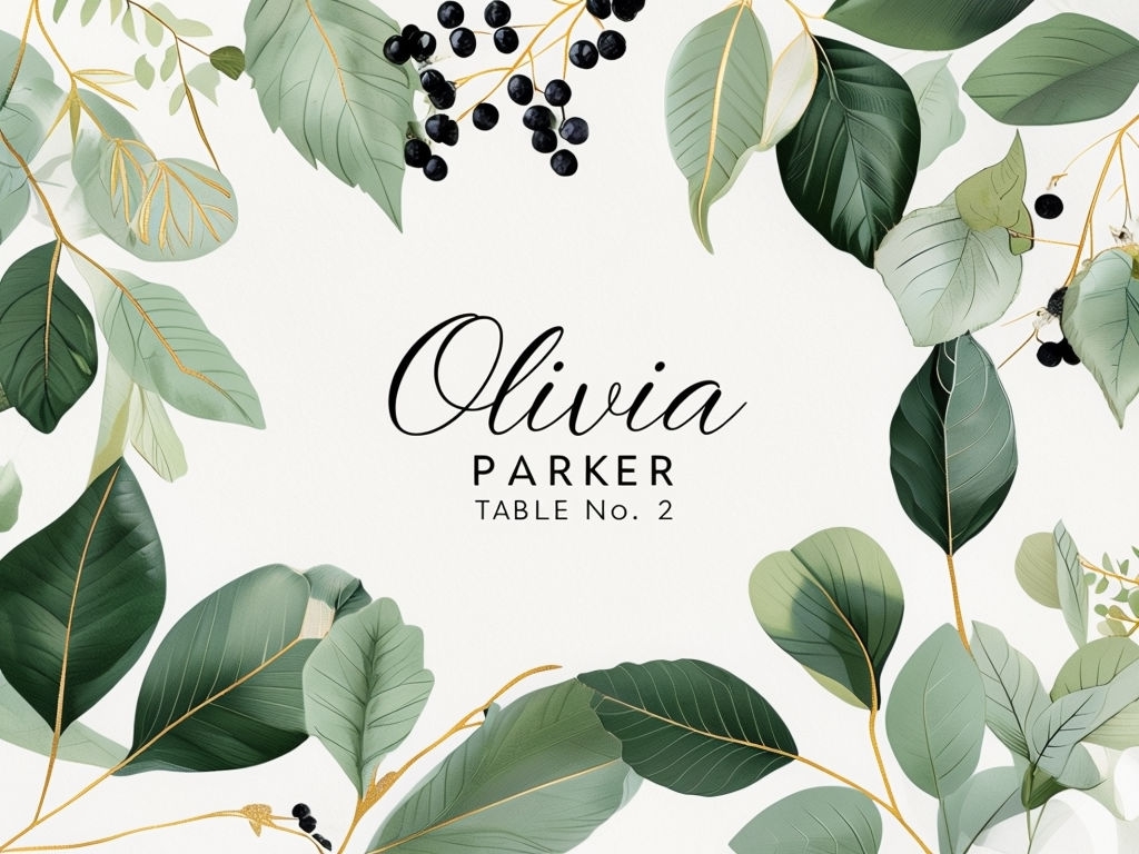 Elegant Botanical Card Design Featuring Central Text for Events Sign