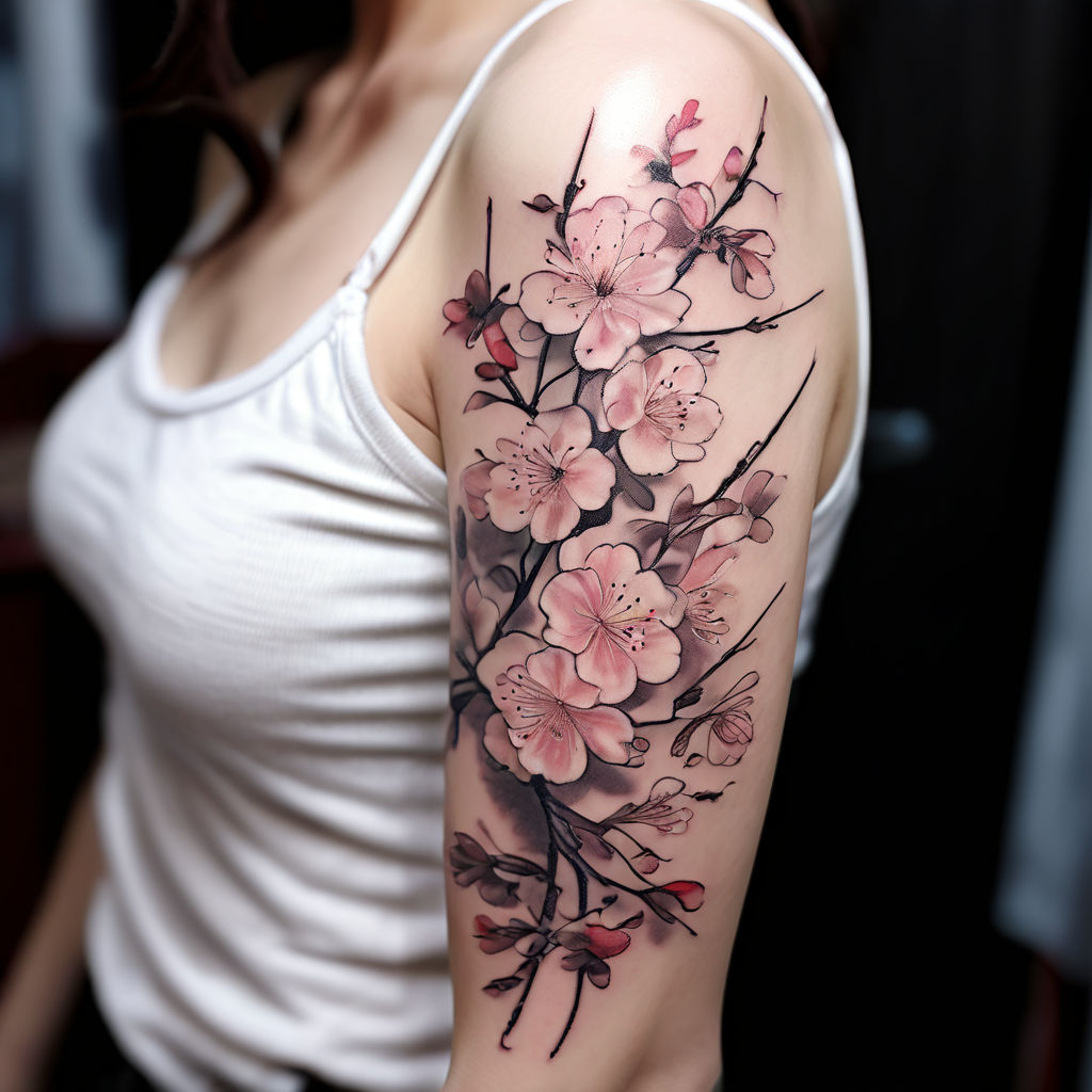 japonase pink tattoo on body