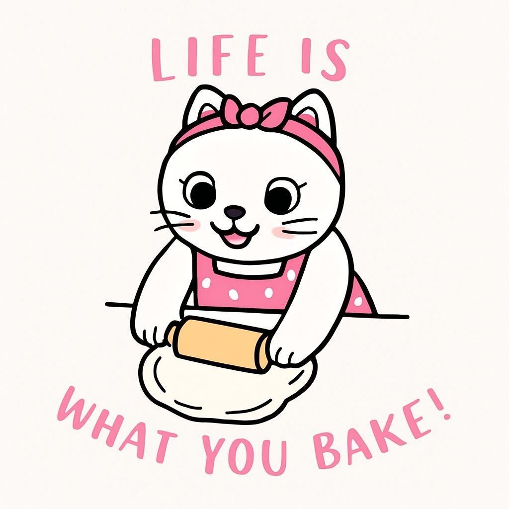 Cheerful Cartoon Cat Baking with Rolling Pin Sticker