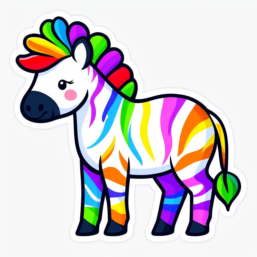 Vibrant Cartoon Rainbow Zebra Illustration Sticker