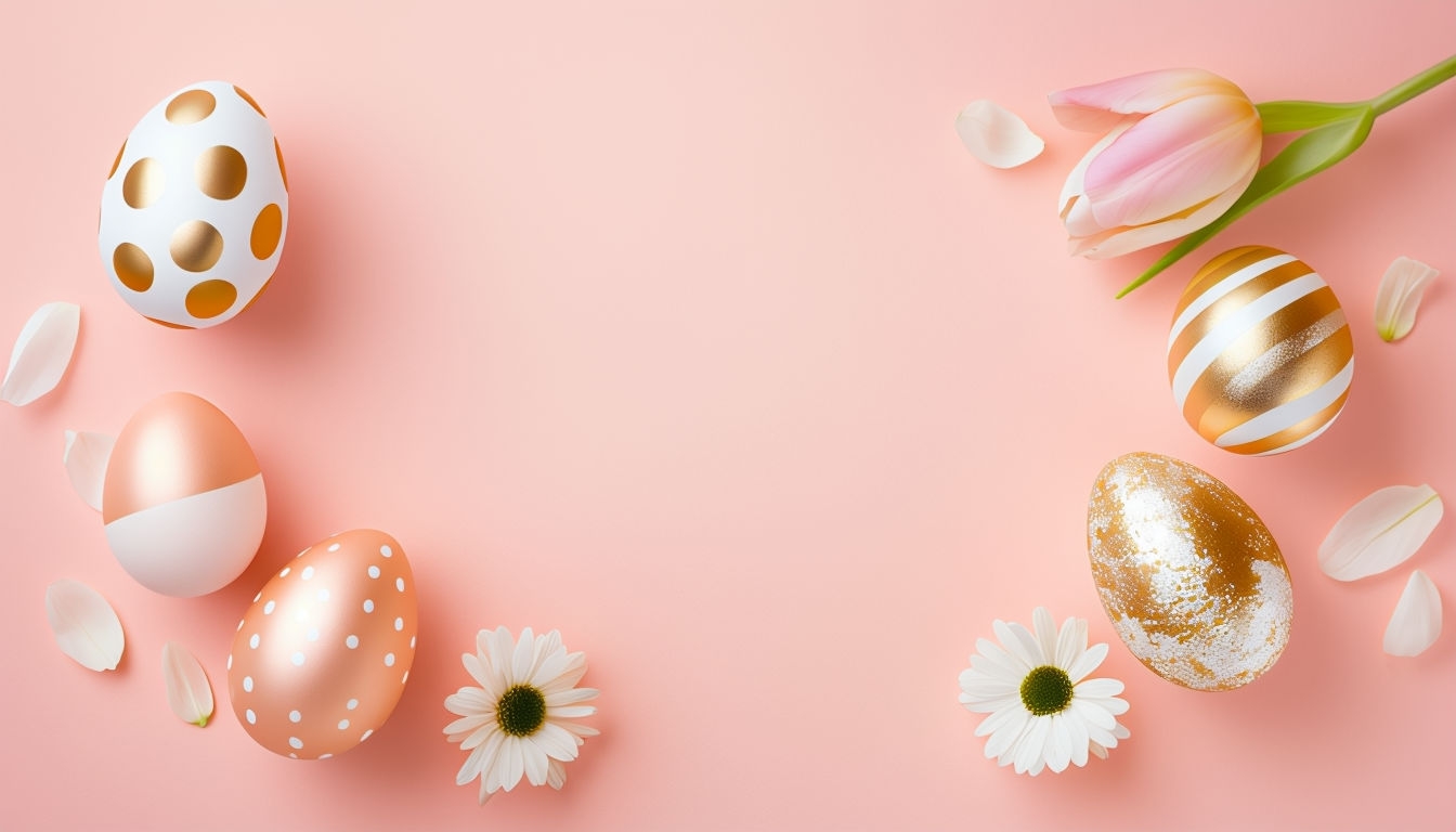 Cheerful Minimalist Decorated Eggs and Flowers Virtual Background