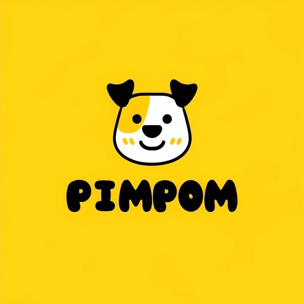 Playful Cartoon Dog Face Logo Design for PIMPOM Brand