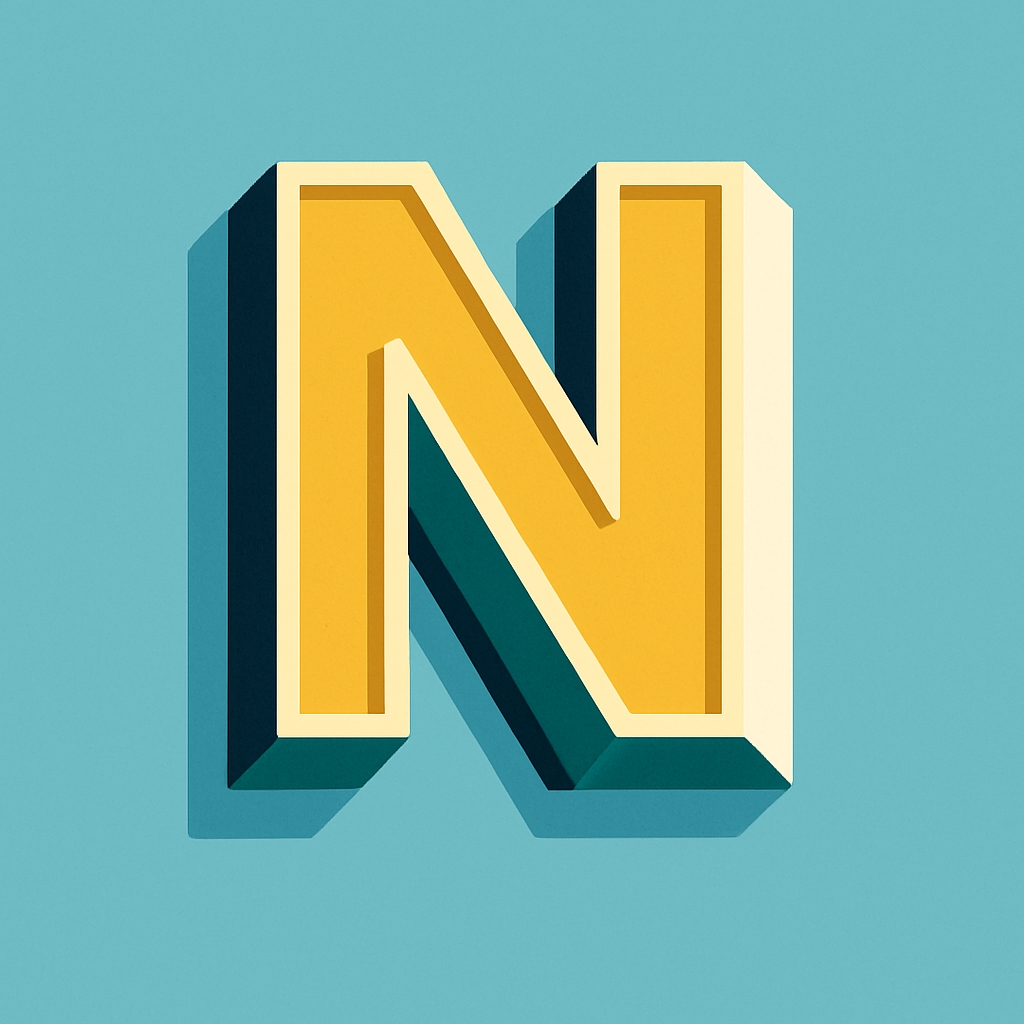 Stylish Three-Dimensional Letter N Design on Turquoise Background Monogram