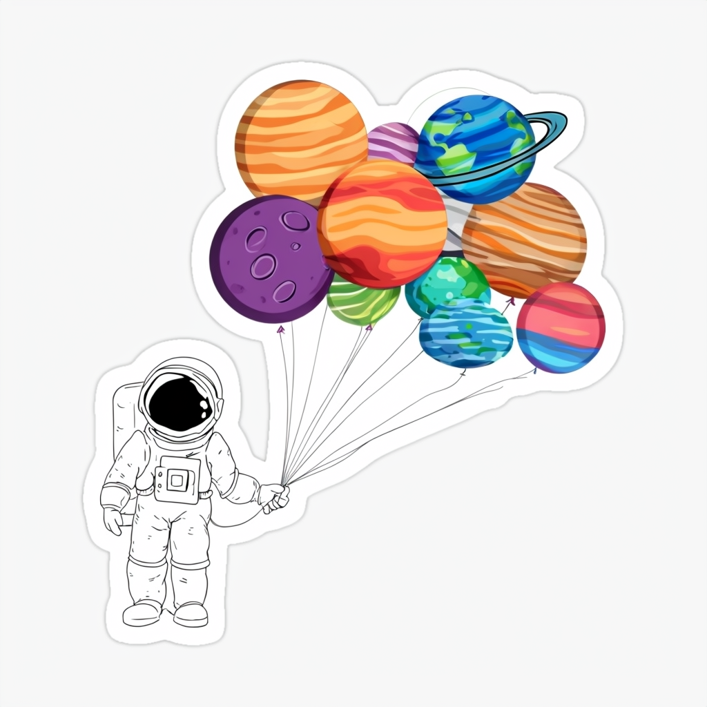 Colorful Astronaut Balloon Planet Sticker