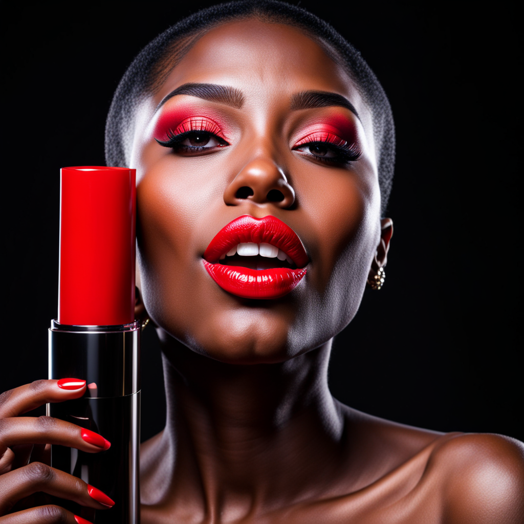 Vibrant Afrocentric mouth wearing red lipstick holding the s... by ...