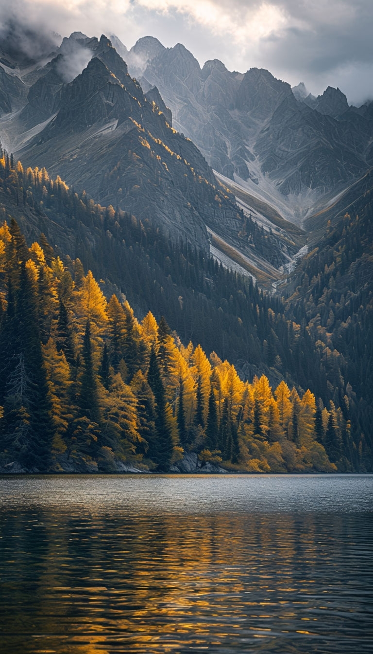 Tranquil Autumn Lake Reflection with Majestic Mountains Mobile Wallpaper