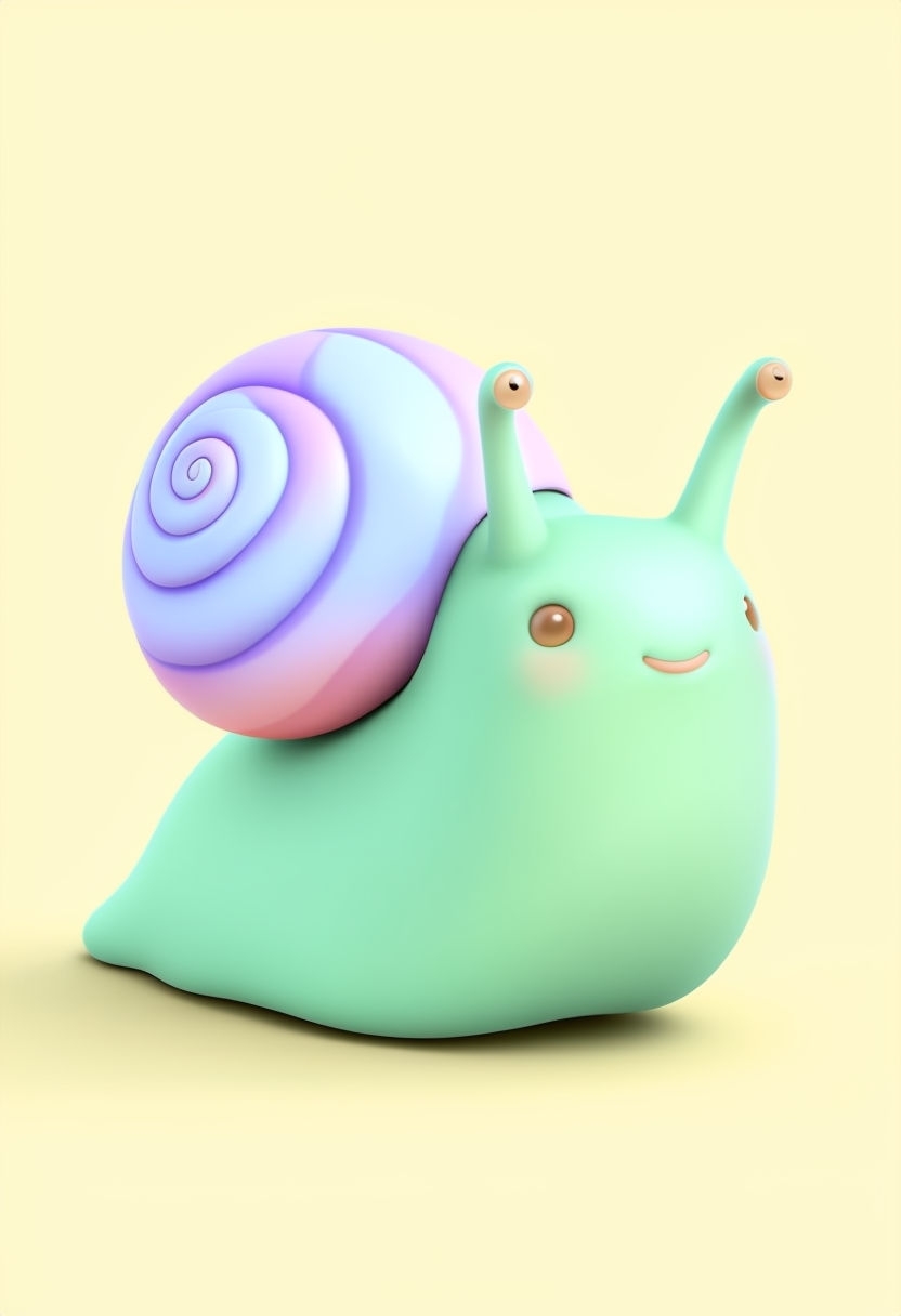 Cute 3D Cartoon Snail Character Illustration on Light Yellow Background Art