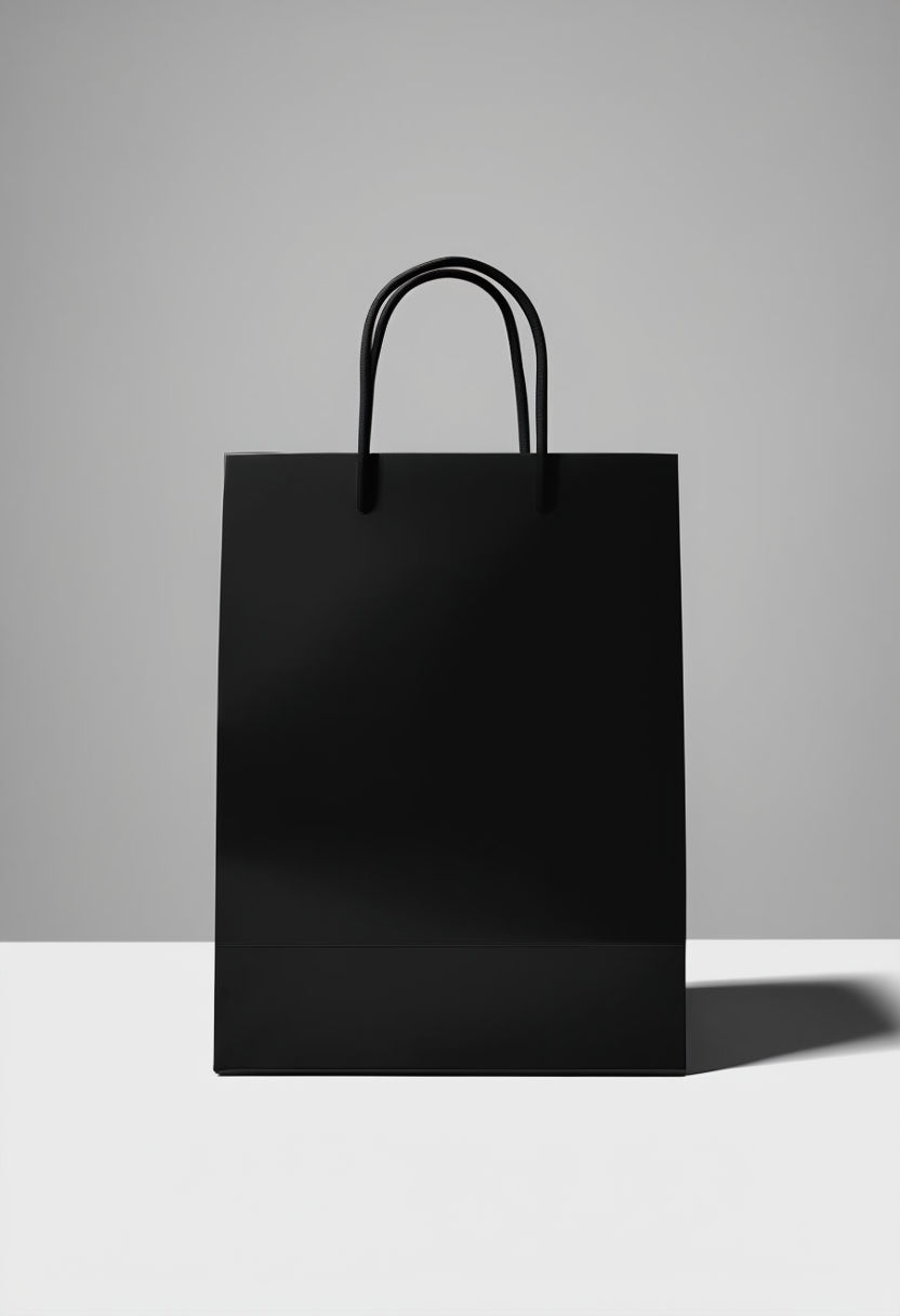 Minimalist Black Shopping Bag on Light Gray Background Mockup