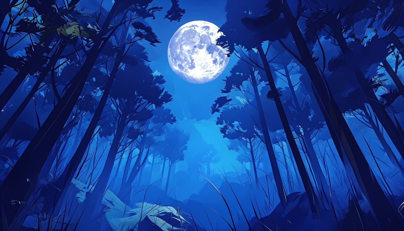 Mystical Nocturnal Forest with Full Moon Virtual Background