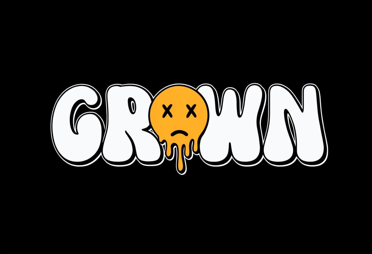 Grown Bold Bubble Letters with Melting Face T-Shirt