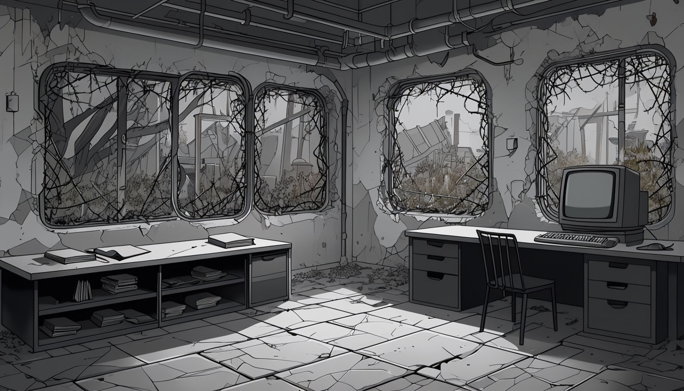 Post-Apocalyptic Dilapidated Room Illustration Art