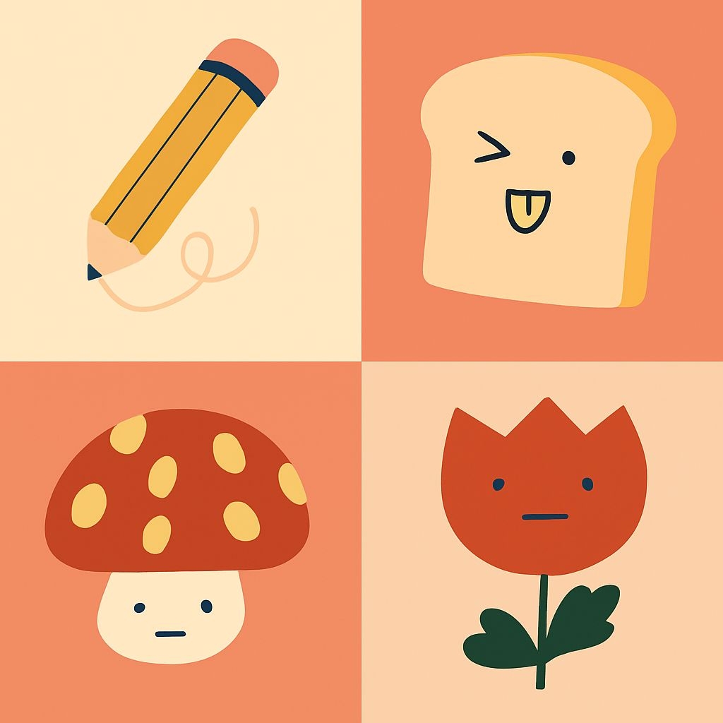 Whimsical Cartoon Characters in Playful Quadrants Seamless Pattern