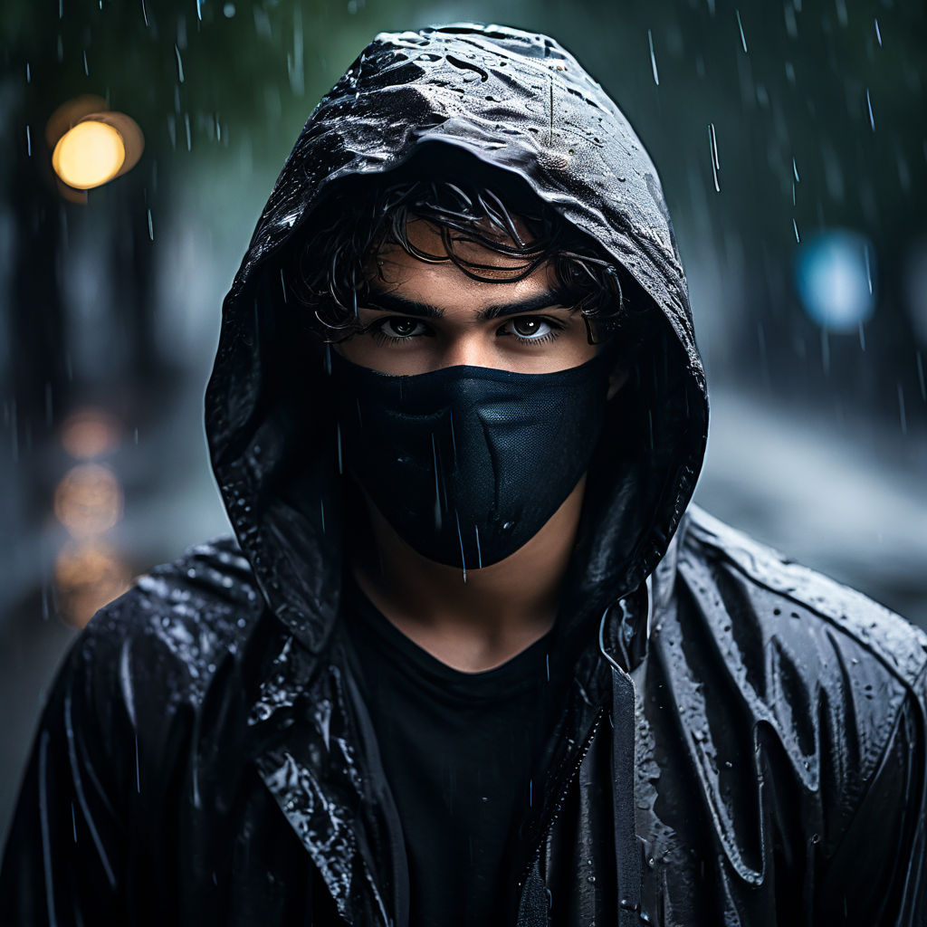 a guy in a dark hoodie taking his mask off and revealing a black