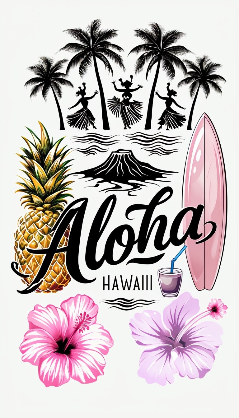 Vibrant Hawaiian Aloha Design with Pineapple and Surfboard Phone Case Cover