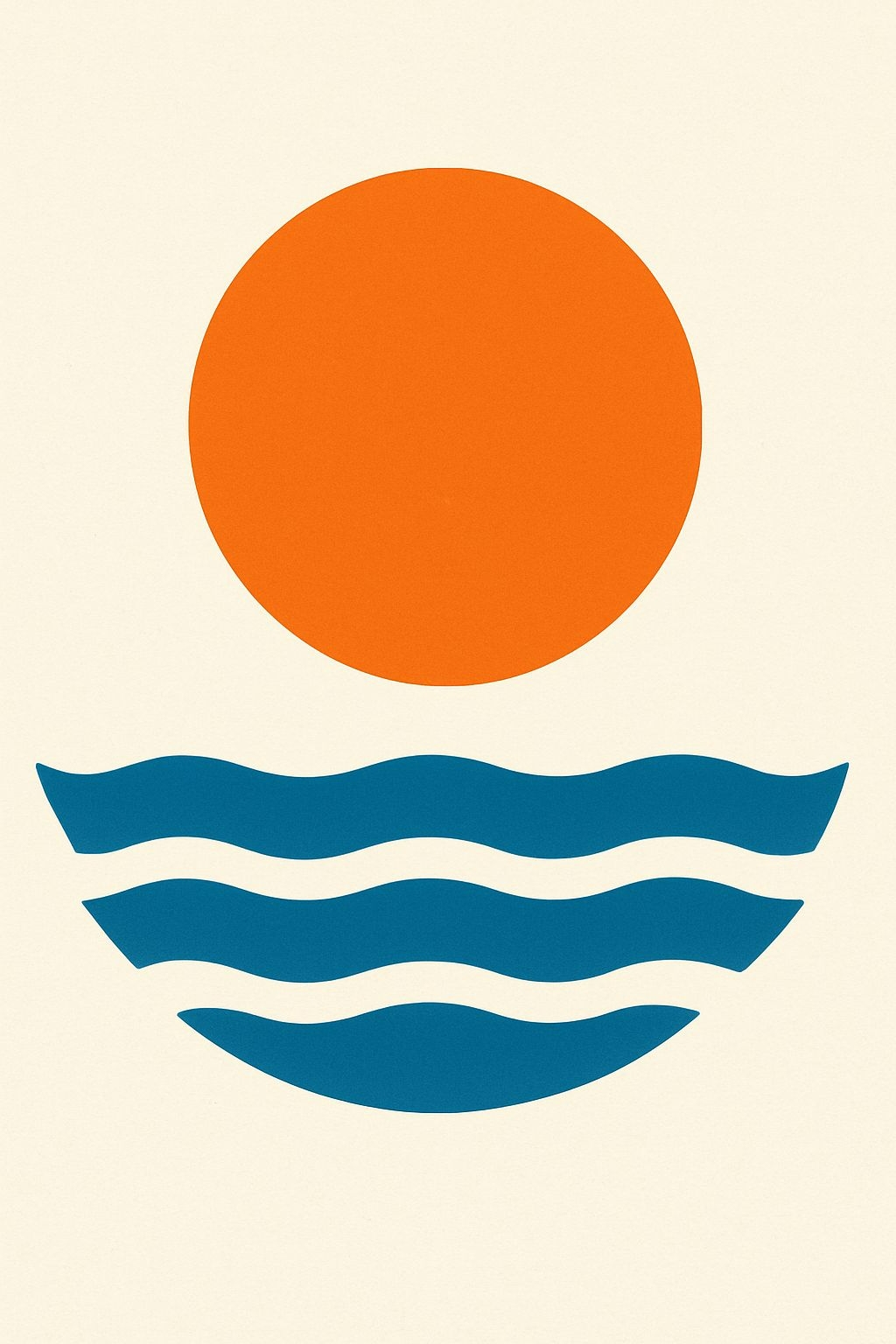 Minimalist Orange Sun and Blue Waves Abstract T-Shirt