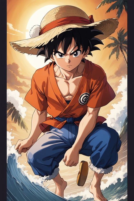 An old ancient Photo of Goku in monkey Luffy strow hat by Clam Imago ...