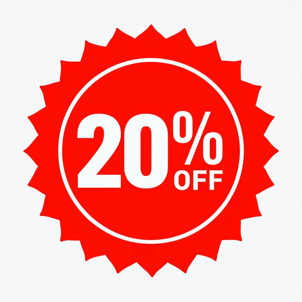 Vibrant Red 20% Off Discount Stamp Graphic Sticker