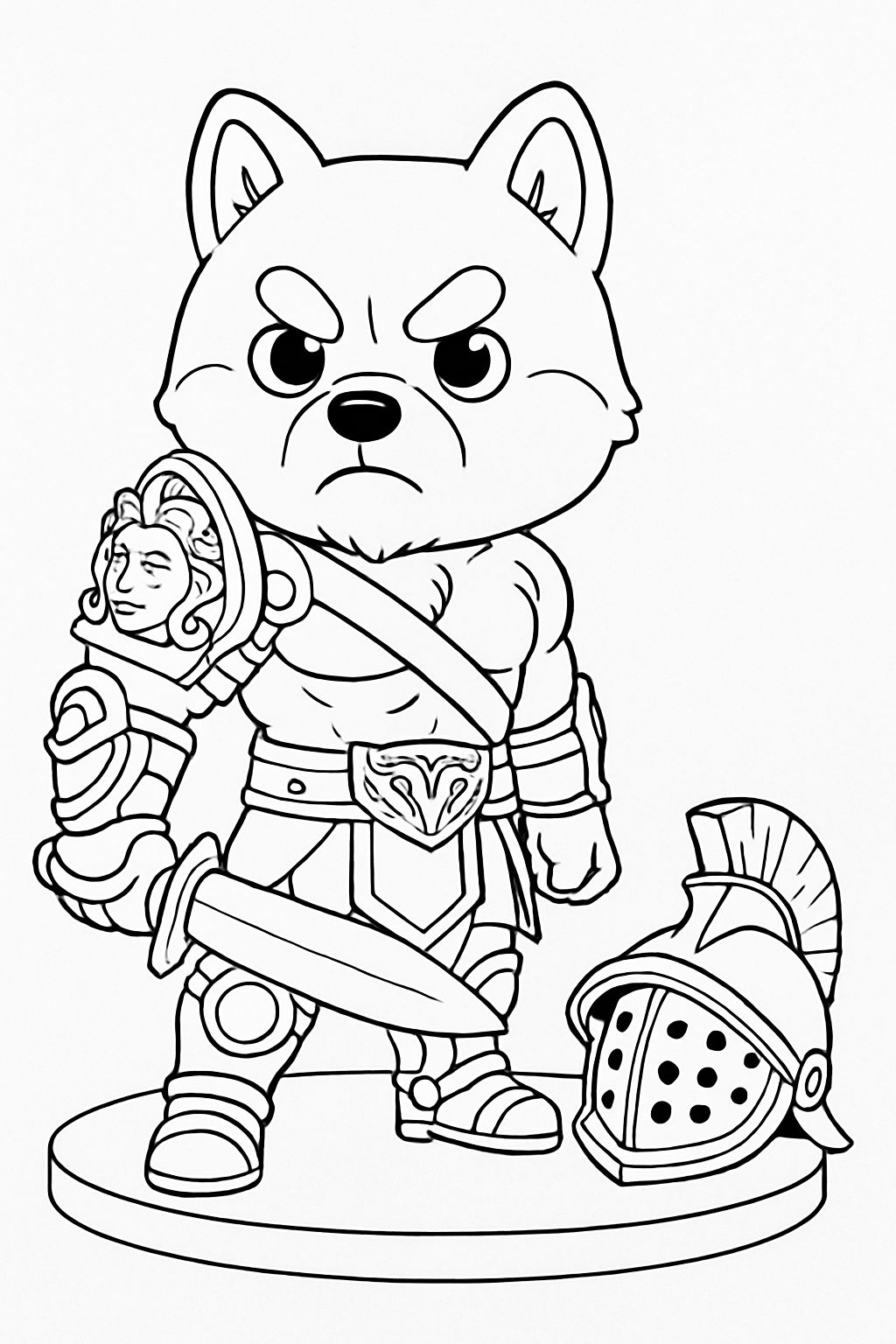 Heroic Cartoon Dog Character in Armor Coloring Book Pages