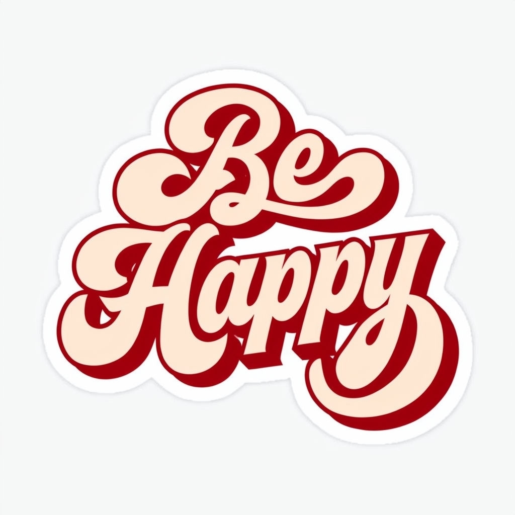 Be Happy Retro Script Typography Sticker Design