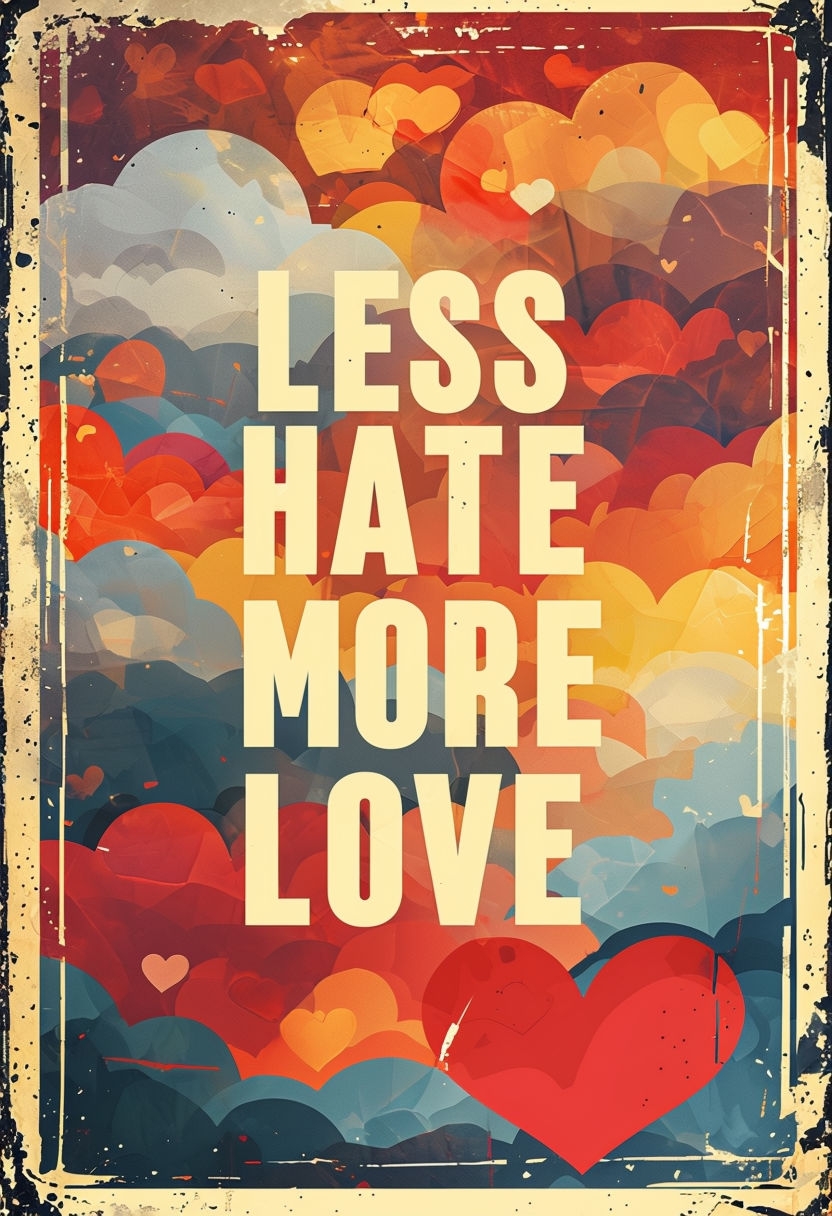 Less Hate More Love Vintage Motivational Poster