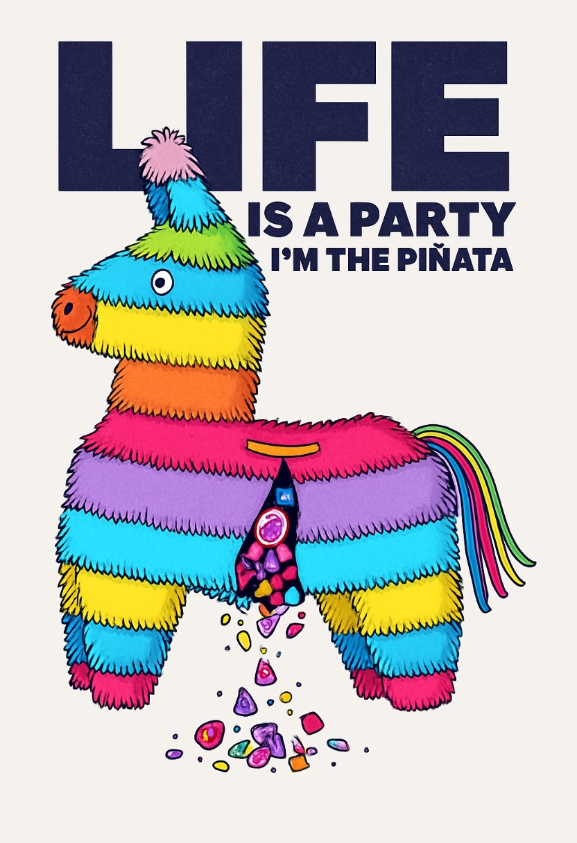 Cheerful Colorful Piñata Illustration with Fun Typography Poster