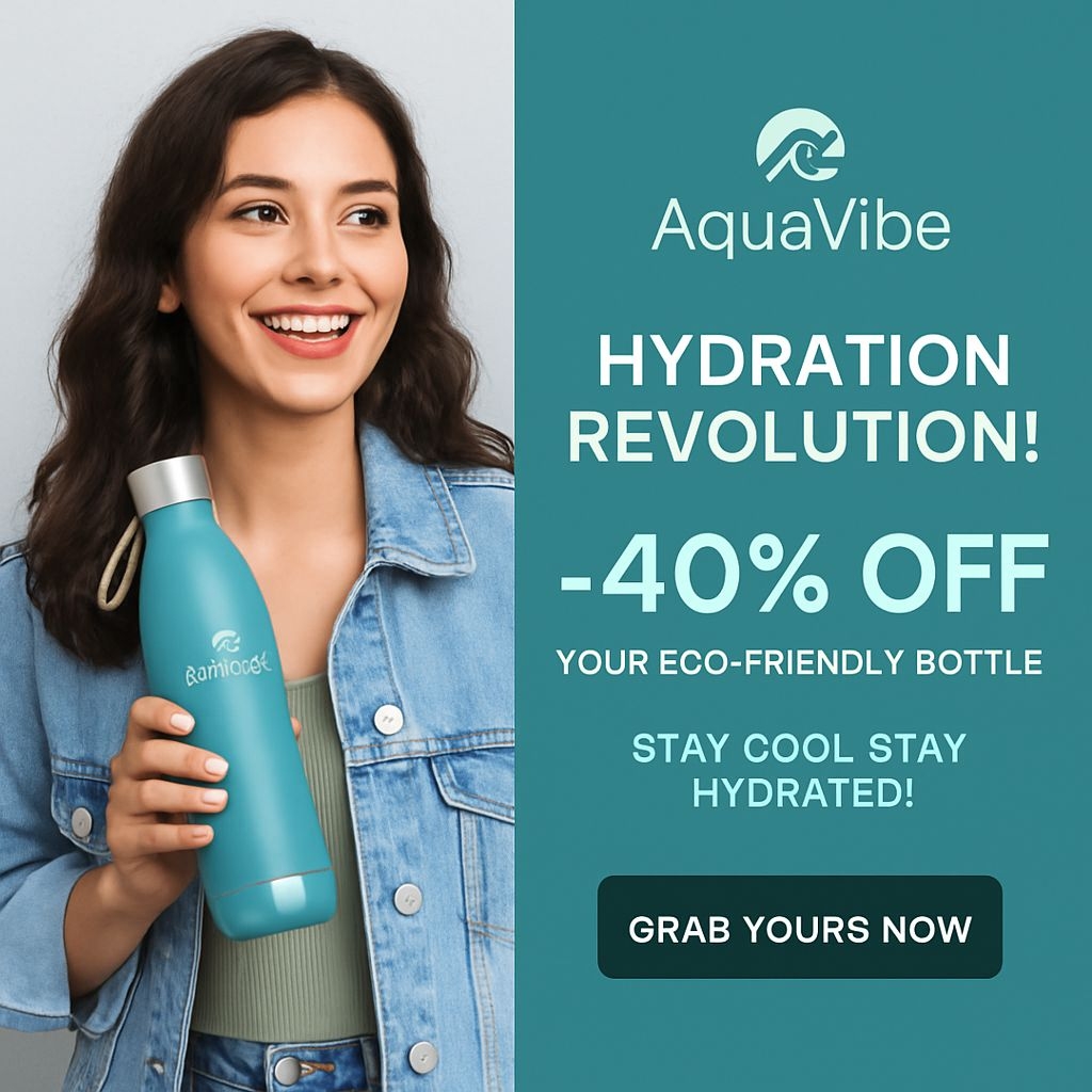 Eco-Friendly AquaVibe Water Bottle with 40% Off Promotion Ads